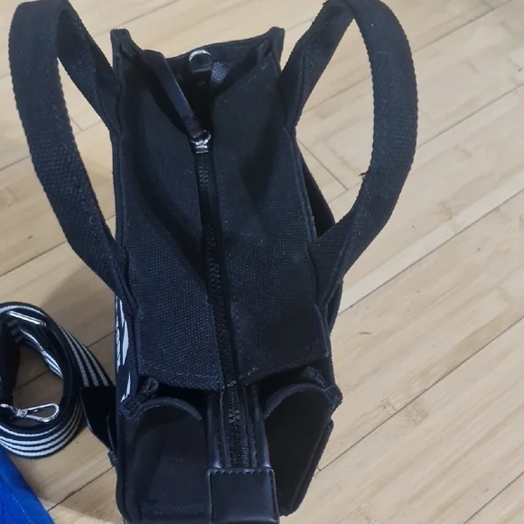 DKNY Black Canvas Tote with Striped Strap (Used Once ,too Small) - Picture 3 of 6